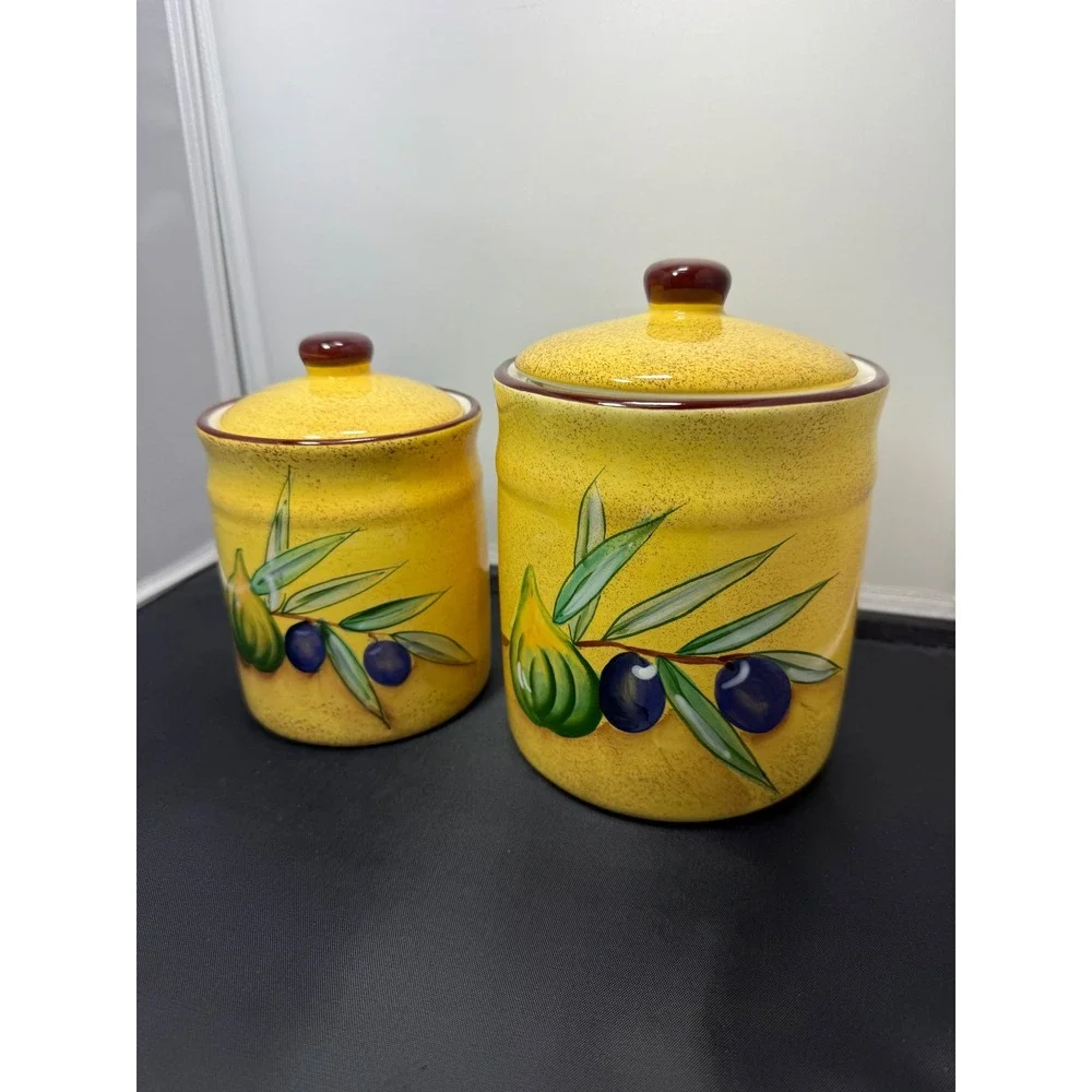 Vintage Italian‎ Style Yellow Cookie Jars Kitchen Storage Canisters Set of 2